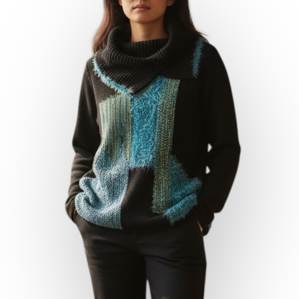 Vintage Melanie Lyne Stylish Black and Teal Sweater